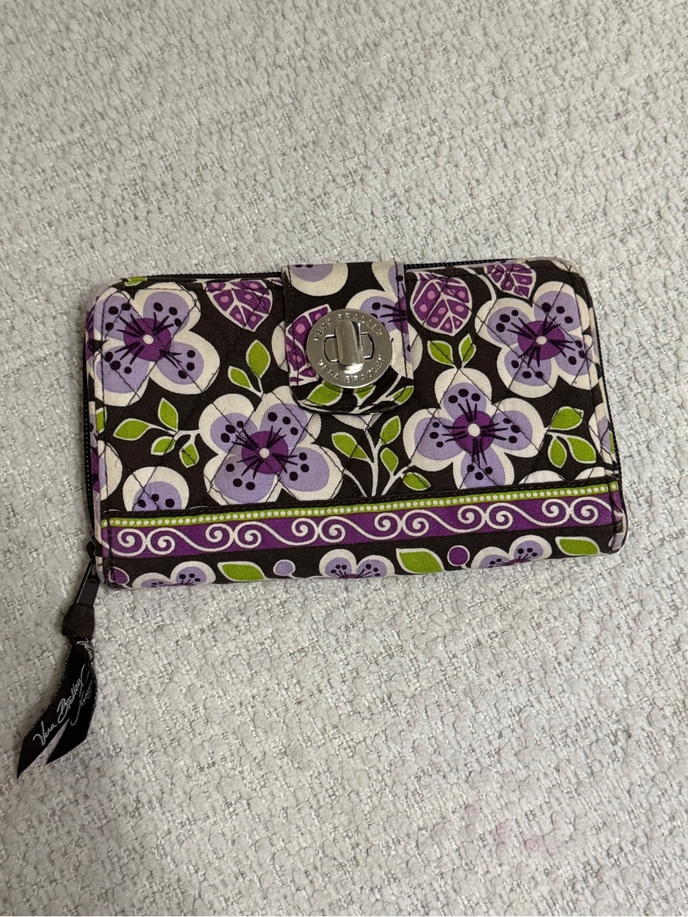 Vera Bradley Plum Petals Floral Retired Turn Lock Full Zip Large Wallet